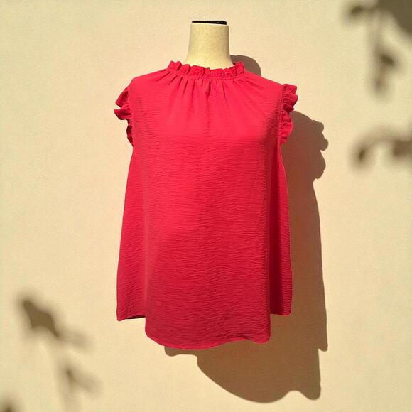 Tops - Women’s Hot Pink Sleeveless Ruffle Neck Blouse 1XL